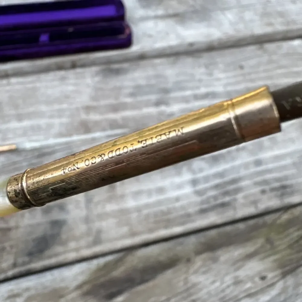 Antique Mable Todd & Co. No. 1 Pearl Shaft Dip Pen Gold Scroll & Seamless 5 G